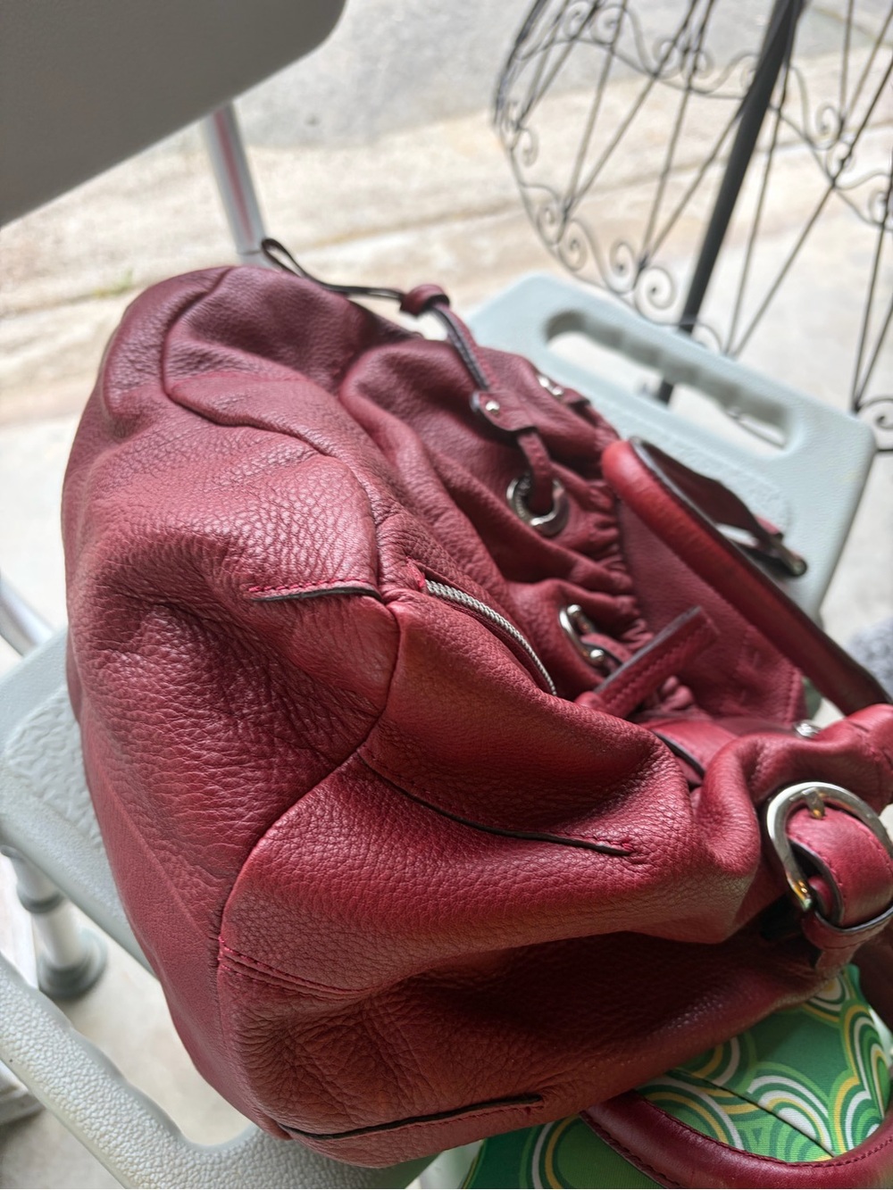 b. makowsky Burgundy Drawstring Pebbled Leather Shoulder Bag - Picture 2 of 4